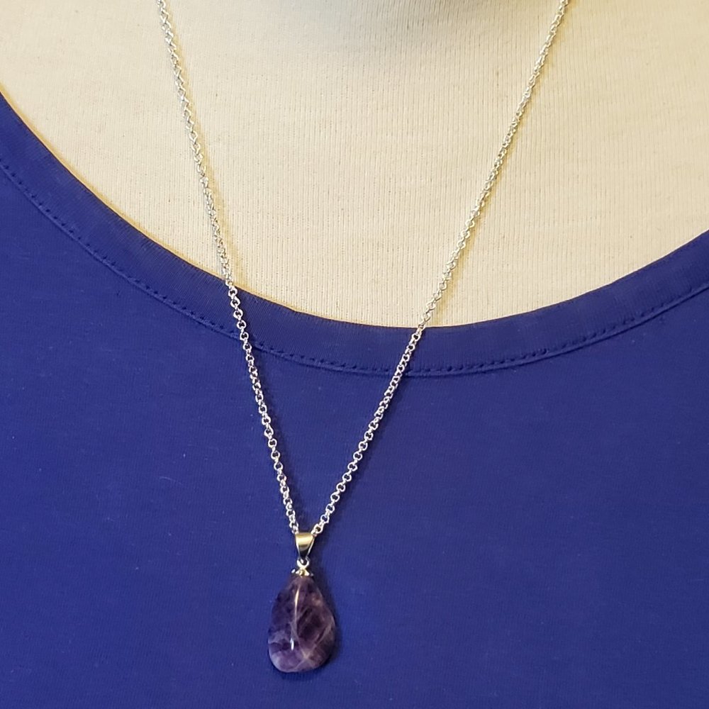 18" Silver Tone Amethyst Pendant Necklace Tony Alexander Jewelry Artisan Fashion
